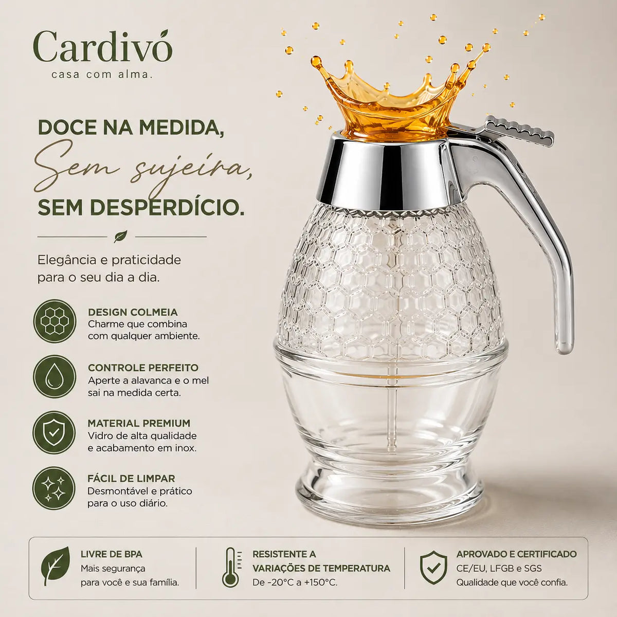 Meleira em Forma de Granada — Dispensador de Mel e Xarope com Design Favo de Mel