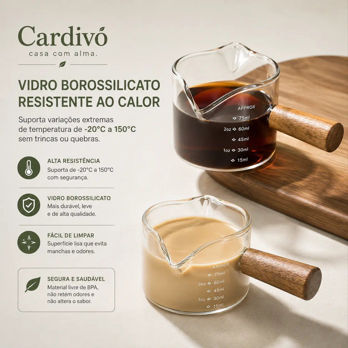 Xícara Medidora de Vidro Resistente ao Calor para Espresso 75ml
