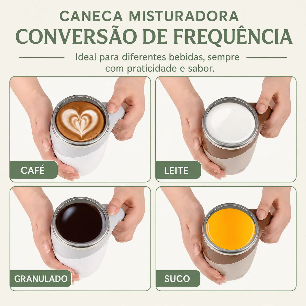 Caneca Elétrica Misturadora Magnética — 380ml | Recarregável USB | Aço Inox GainDTempo