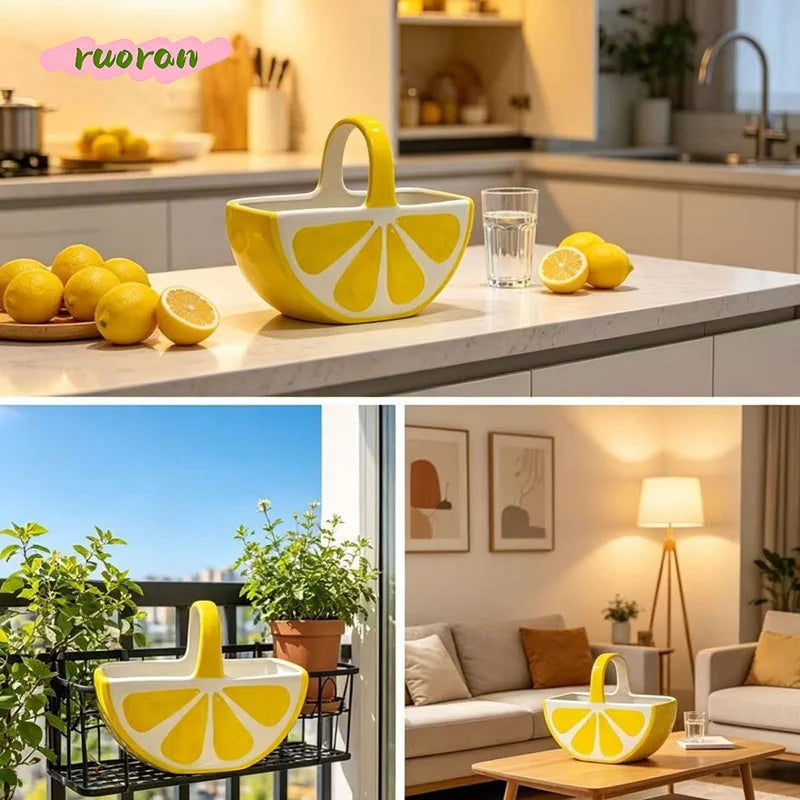 Fruteira de Cerâmica Premium com Alça Decorativa