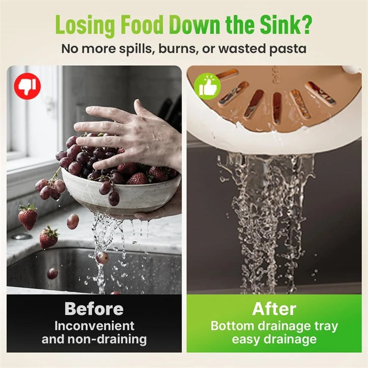 LMETJMA 2 in 1 Fruit Washing Bowl with Strainer Multifunctional Vegetable Colander Storage Container Drain Basket Fruit Strainer