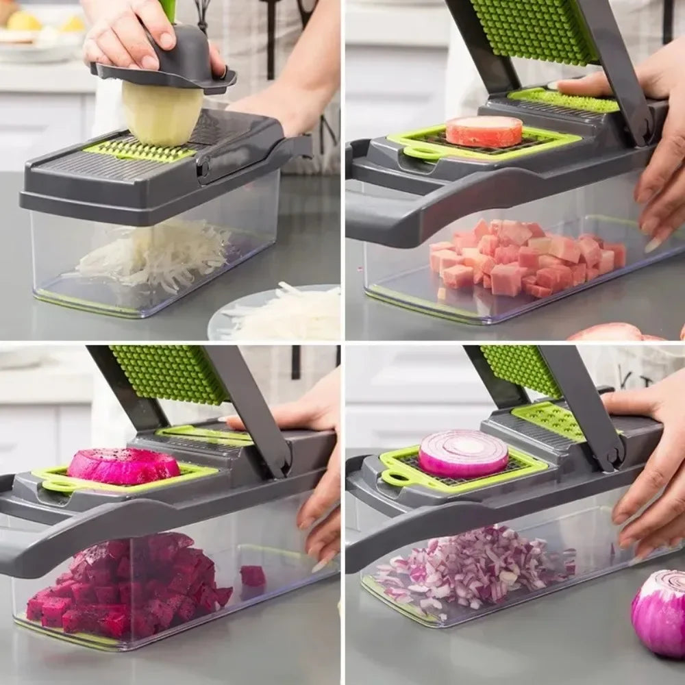 Chopper Vegetal Multifuncional com Alça, Grelha De Alimentos, Fatiador Vegetal, Dicer Corte, Itens de Cozinha, 14 em 1, 16 em 1