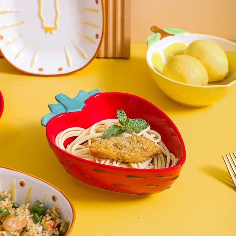 Creative Ceramic Bowl Hand-painted Fruit Modeling Cute Rice Bowl Fruit Salad Plate Pineapple Strawberry Lemon Ceramic tableware
