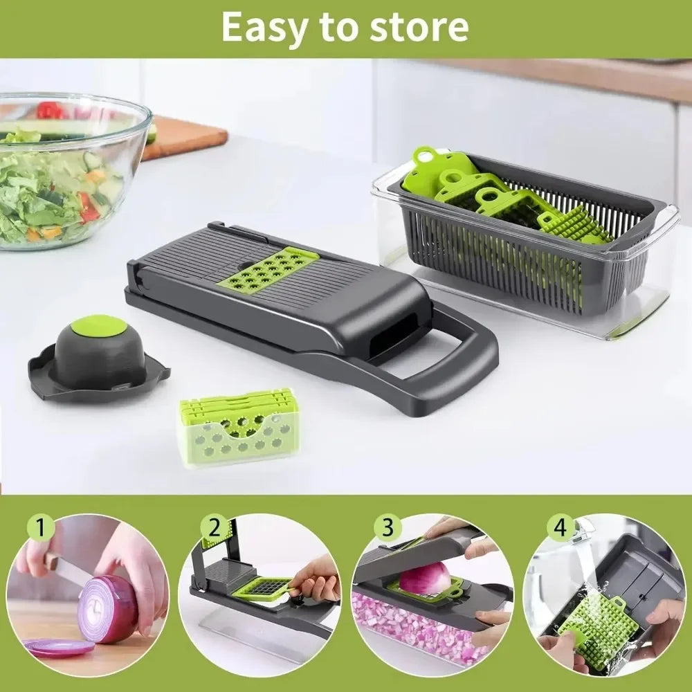 Chopper Vegetal Multifuncional com Alça, Grelha De Alimentos, Fatiador Vegetal, Dicer Corte, Itens de Cozinha, 14 em 1, 16 em 1