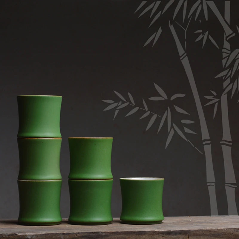 Xícara de Chá em Cerâmica Estilo Bambu | 80ml | Ritual, Design e Inovação para o Seu Lar