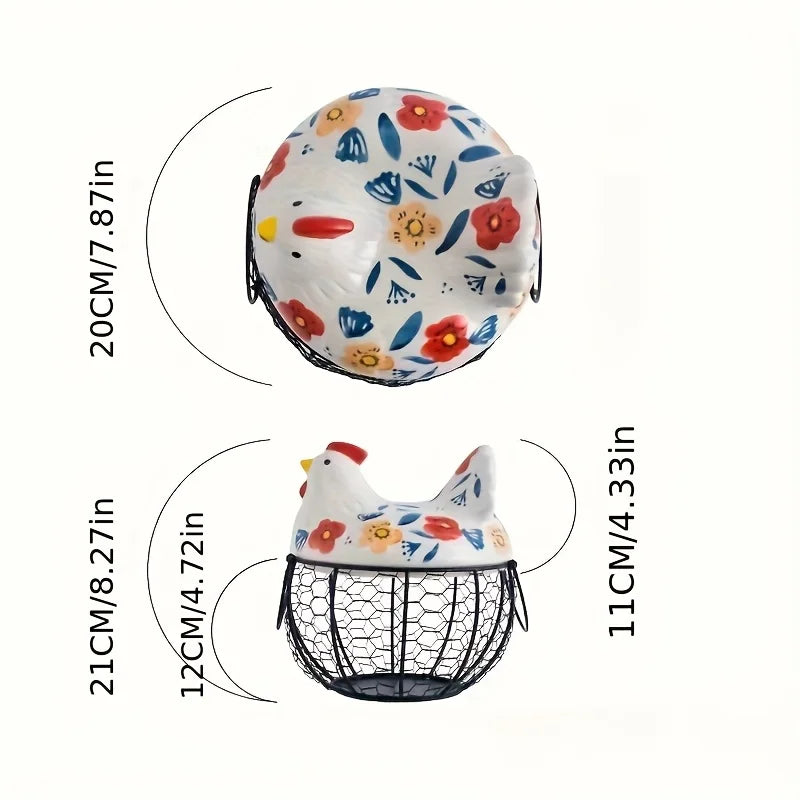 Cesta de Cerâmica em Formato de Galinha — Porta-Ovos Rústico | Frutas e Legumes