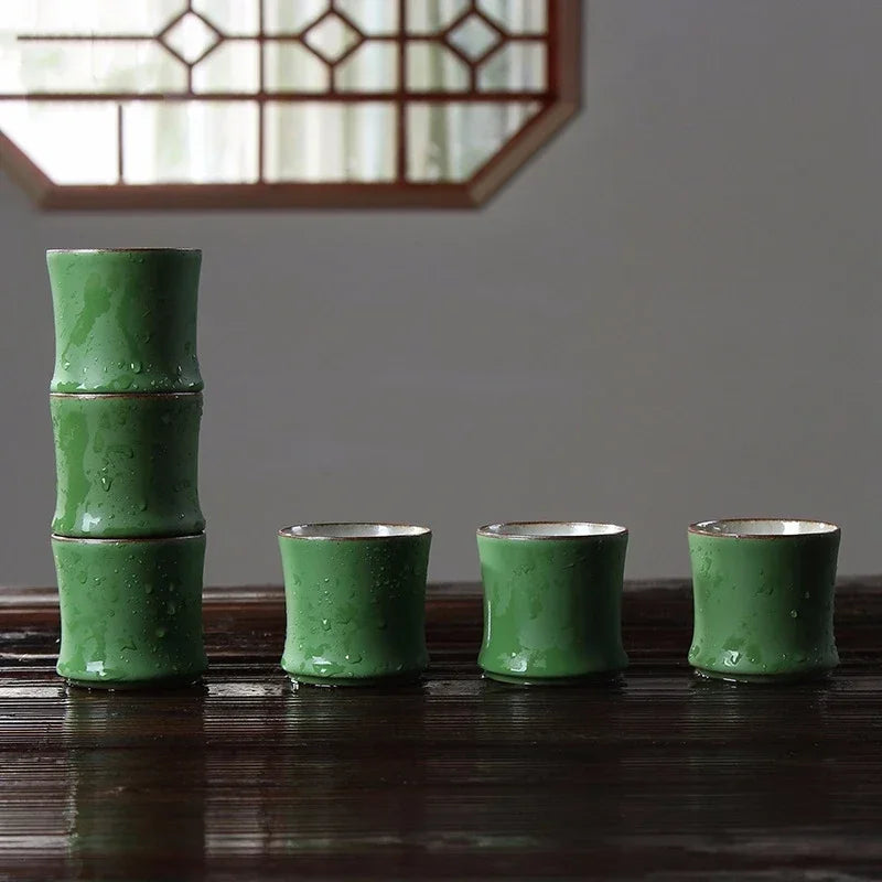 Xícara de Chá em Cerâmica Estilo Bambu | 80ml | Ritual, Design e Inovação para o Seu Lar