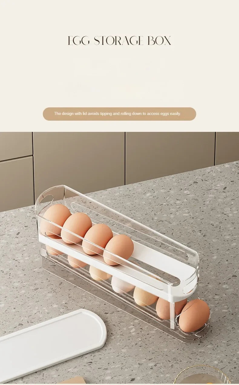 Bilayer Fridge Egg Storage Box Ladder Style Automatic Rolling Egg Holder Rack Refrigerator Dispenser Egg Organizer