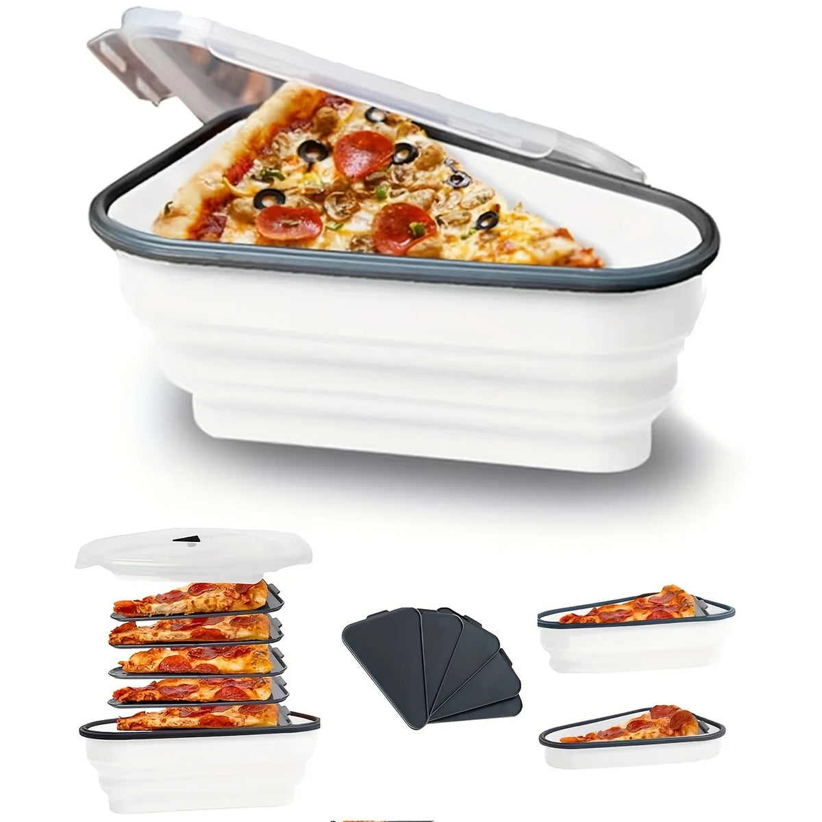 1pc Kitchen Organizers Pizza Slice Food Container With Lids Silicone Reusable Lunch Box Foldable Pizza Slice Storage Holder Save