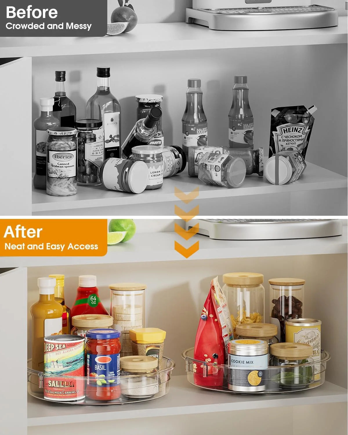 Organizador Giratório Lazy Susan 360° — Plástico Transparente | Geladeira e Armário