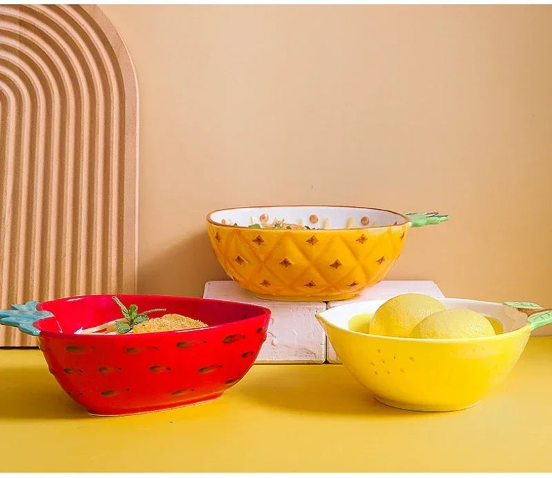 Creative Ceramic Bowl Hand-painted Fruit Modeling Cute Rice Bowl Fruit Salad Plate Pineapple Strawberry Lemon Ceramic tableware