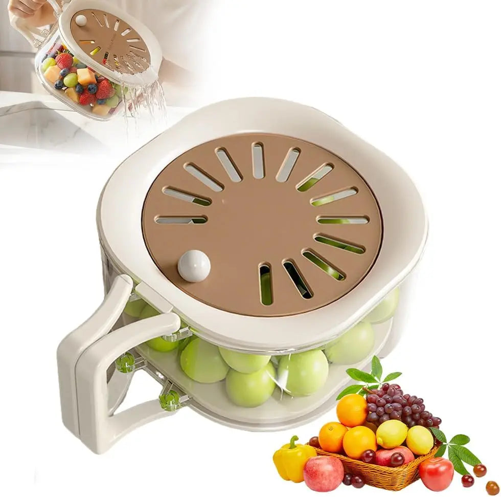 LMETJMA 2 in 1 Fruit Washing Bowl with Strainer Multifunctional Vegetable Colander Storage Container Drain Basket Fruit Strainer