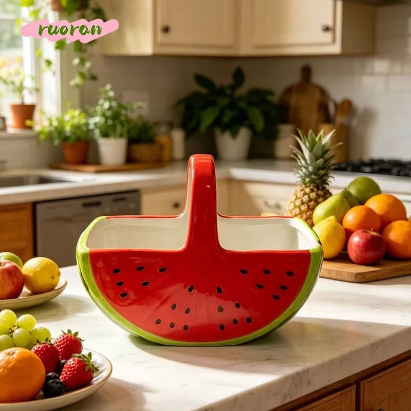 Fruteira de Cerâmica Premium com Alça Decorativa
