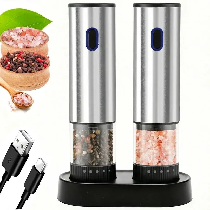 Moedor Elétrico de Sal e Pimenta — Recarregável | Kit 2 Peças | Inox Certificado