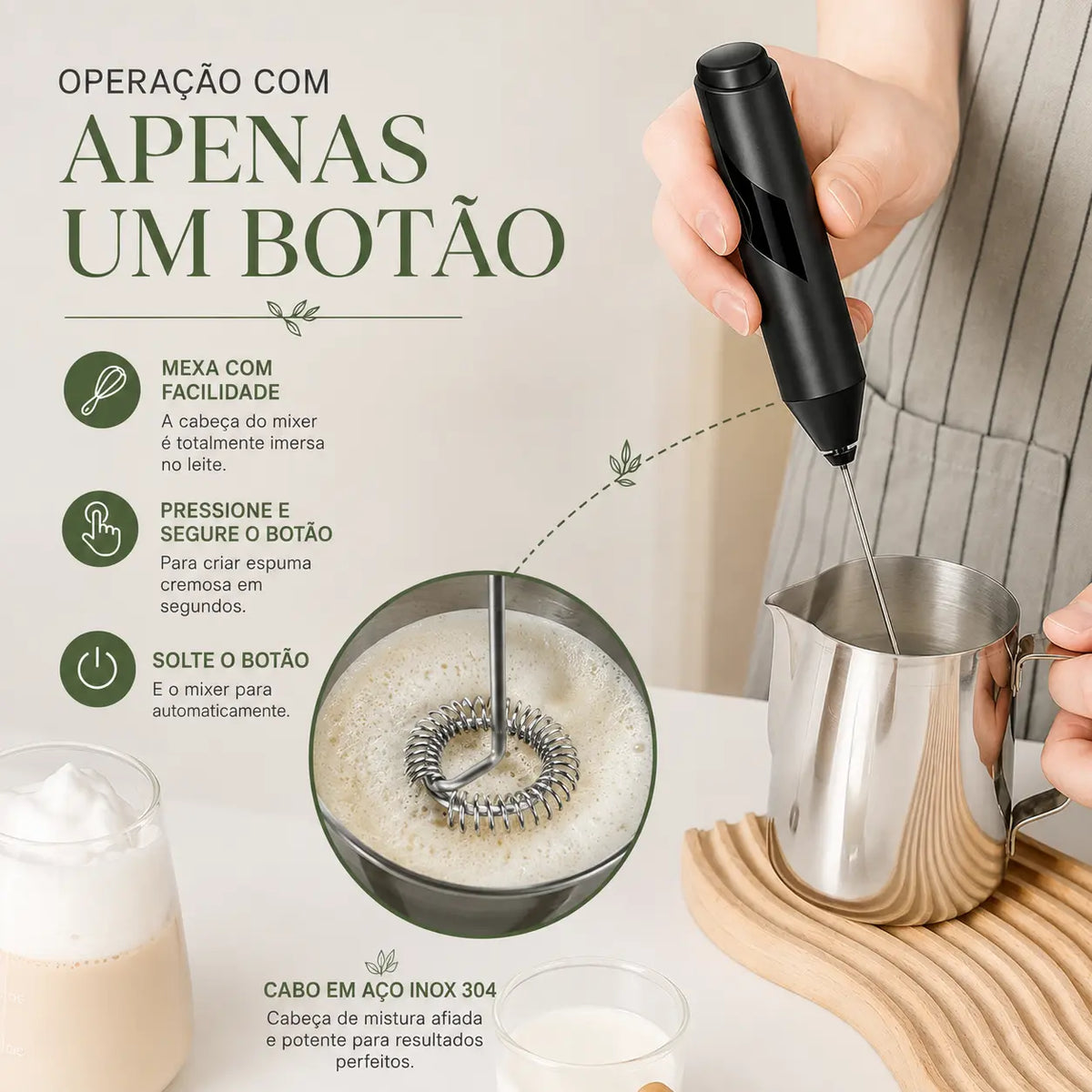 Espumador Elétrico para Café, Cappuccino e Matcha GainDTempo