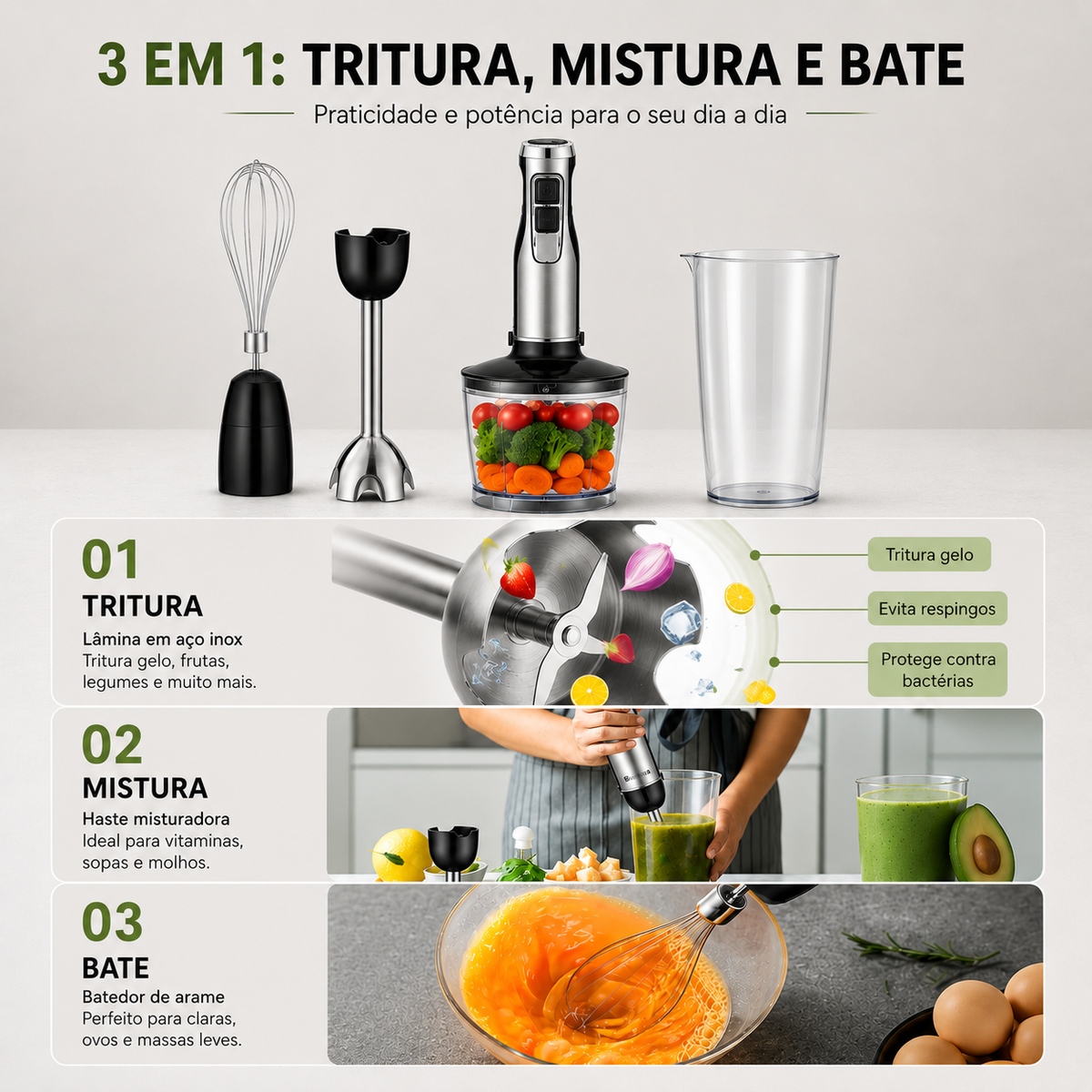 Liquidificador de mão Mixer Multifuncional 4 em 1 de Alta Potência| GainDTempo