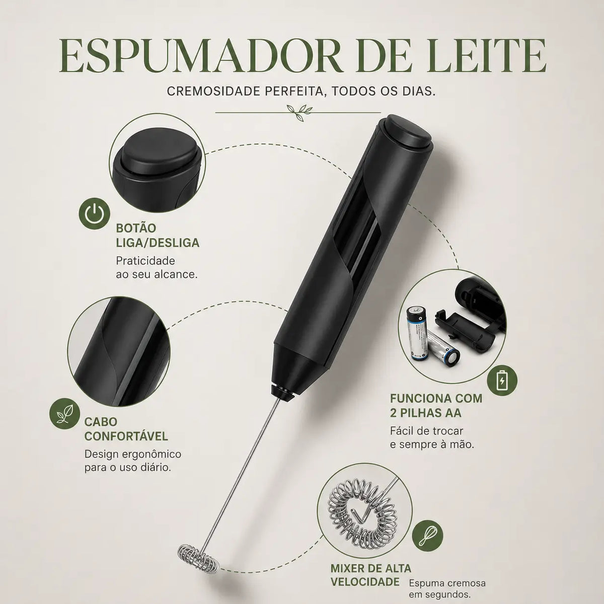 Espumador Elétrico para Café, Cappuccino e Matcha GainDTempo