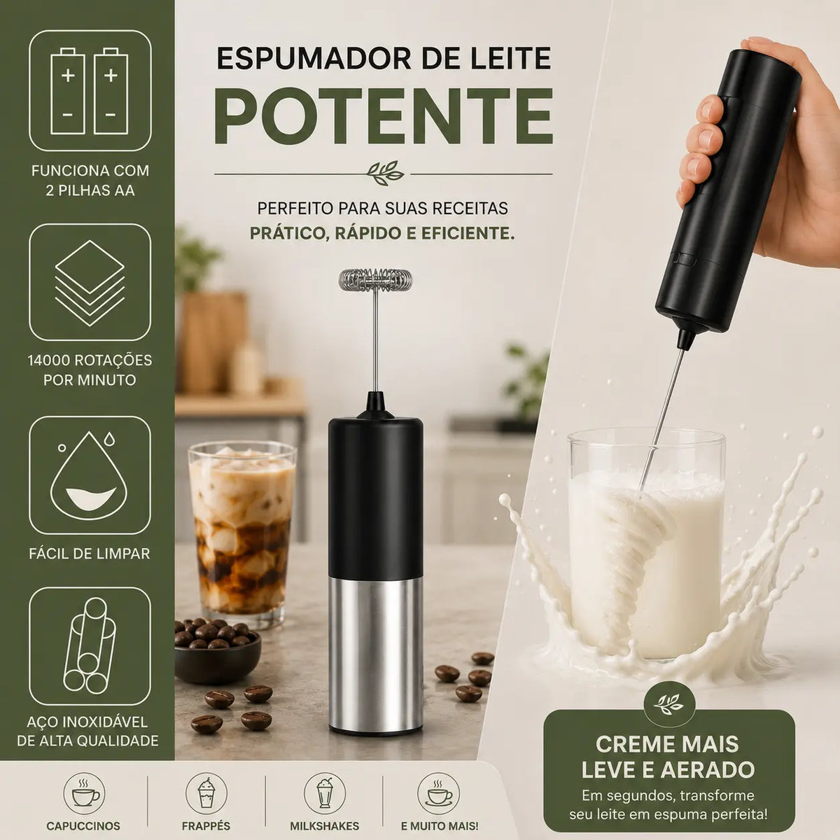 Espumador Elétrico para Café, Cappuccino e Matcha GainDTempo