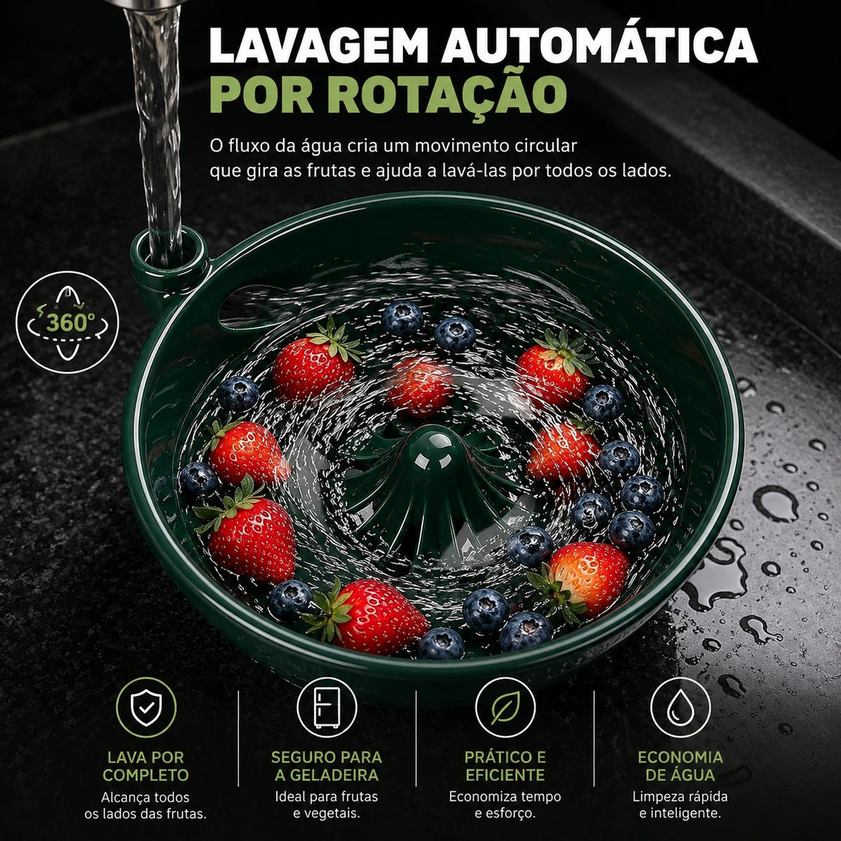 Tigela de Cerâmica para Lavar Frutas com Redemoinho Automático