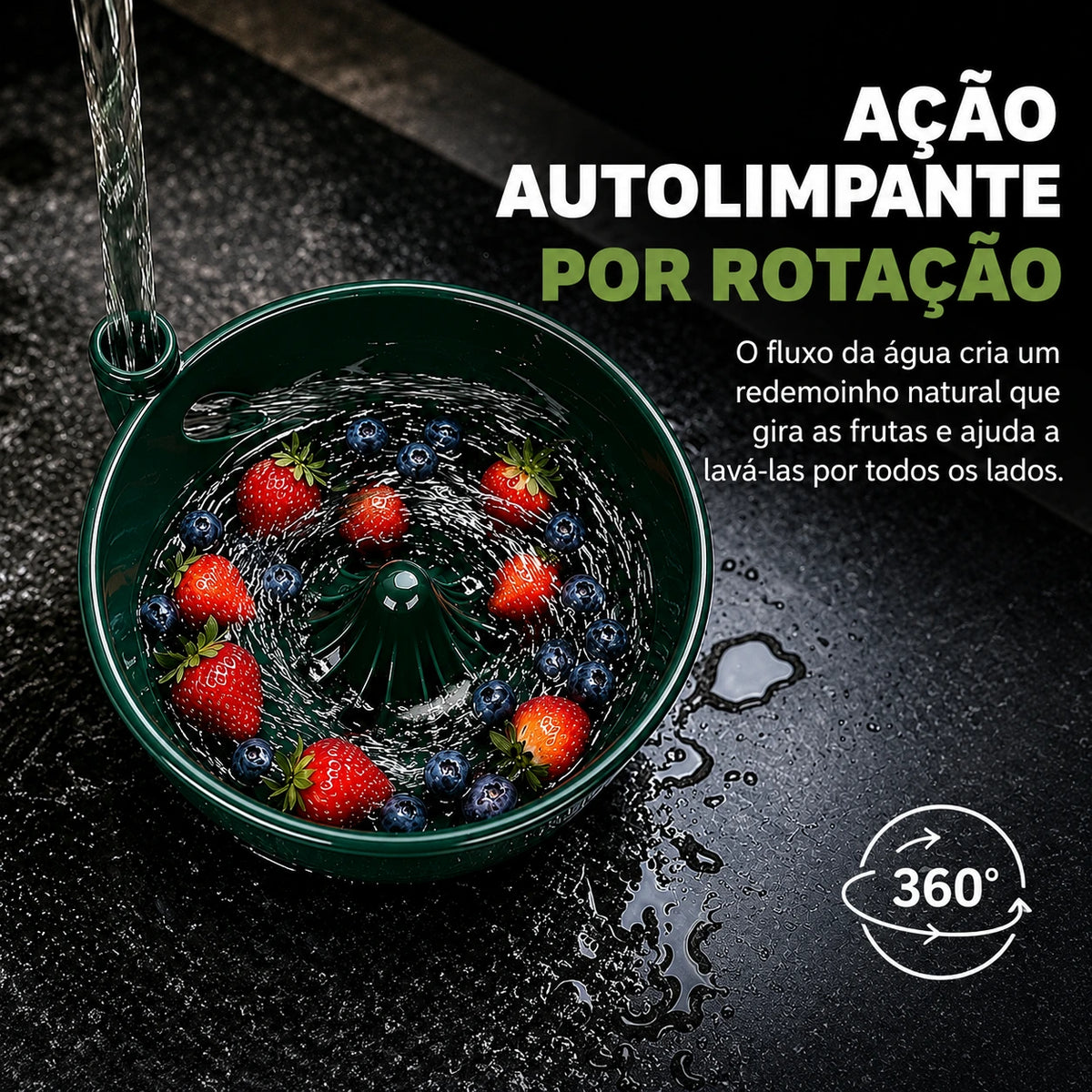 Tigela de Cerâmica para Lavar Frutas com Redemoinho Automático