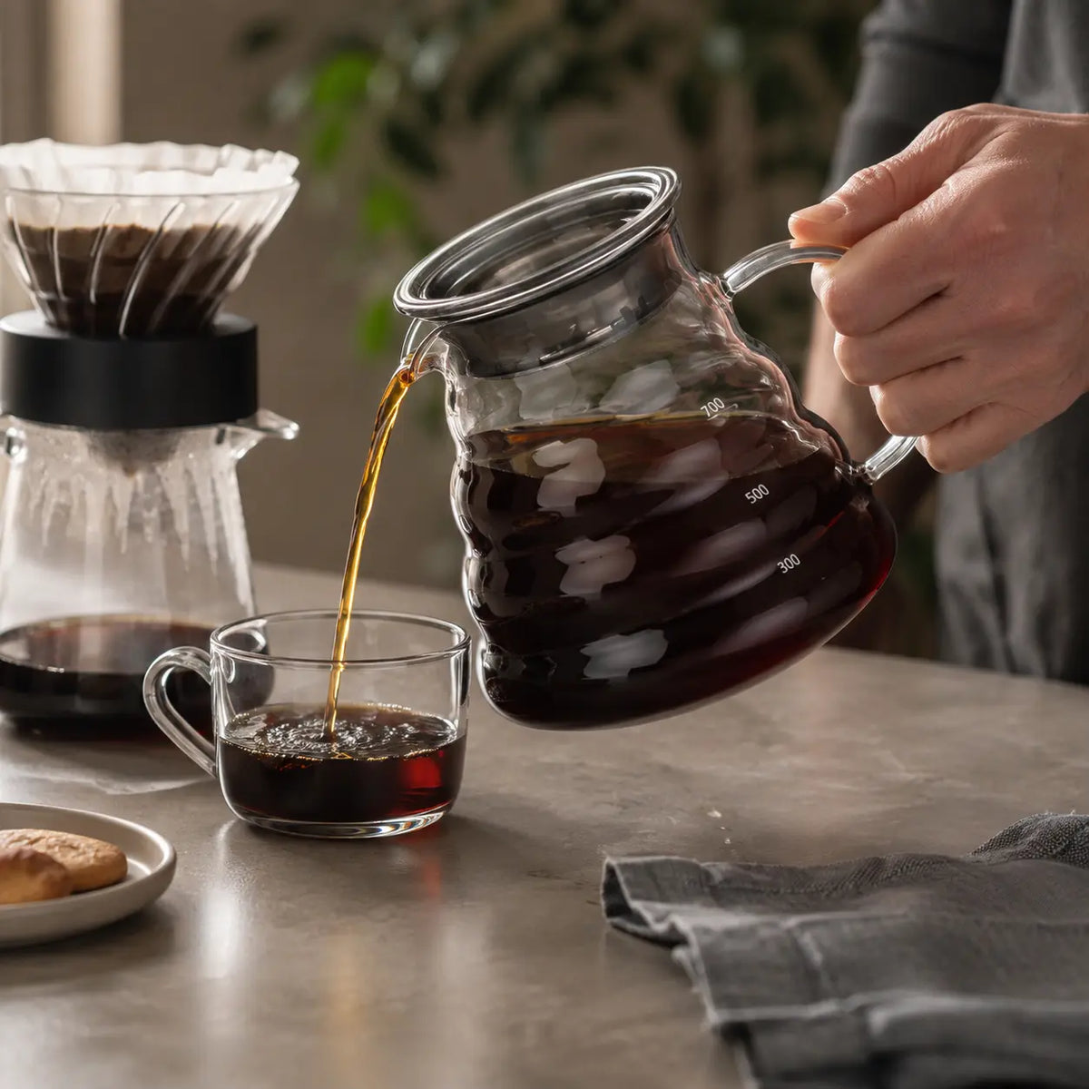 Cafeteira de Vidro Transparente — Servidor Pour Over Resistente ao Calor 360ml, 600ml e 800ml