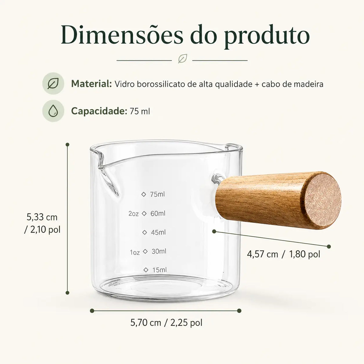 Xícara Medidora de Vidro Resistente ao Calor para Espresso 75ml