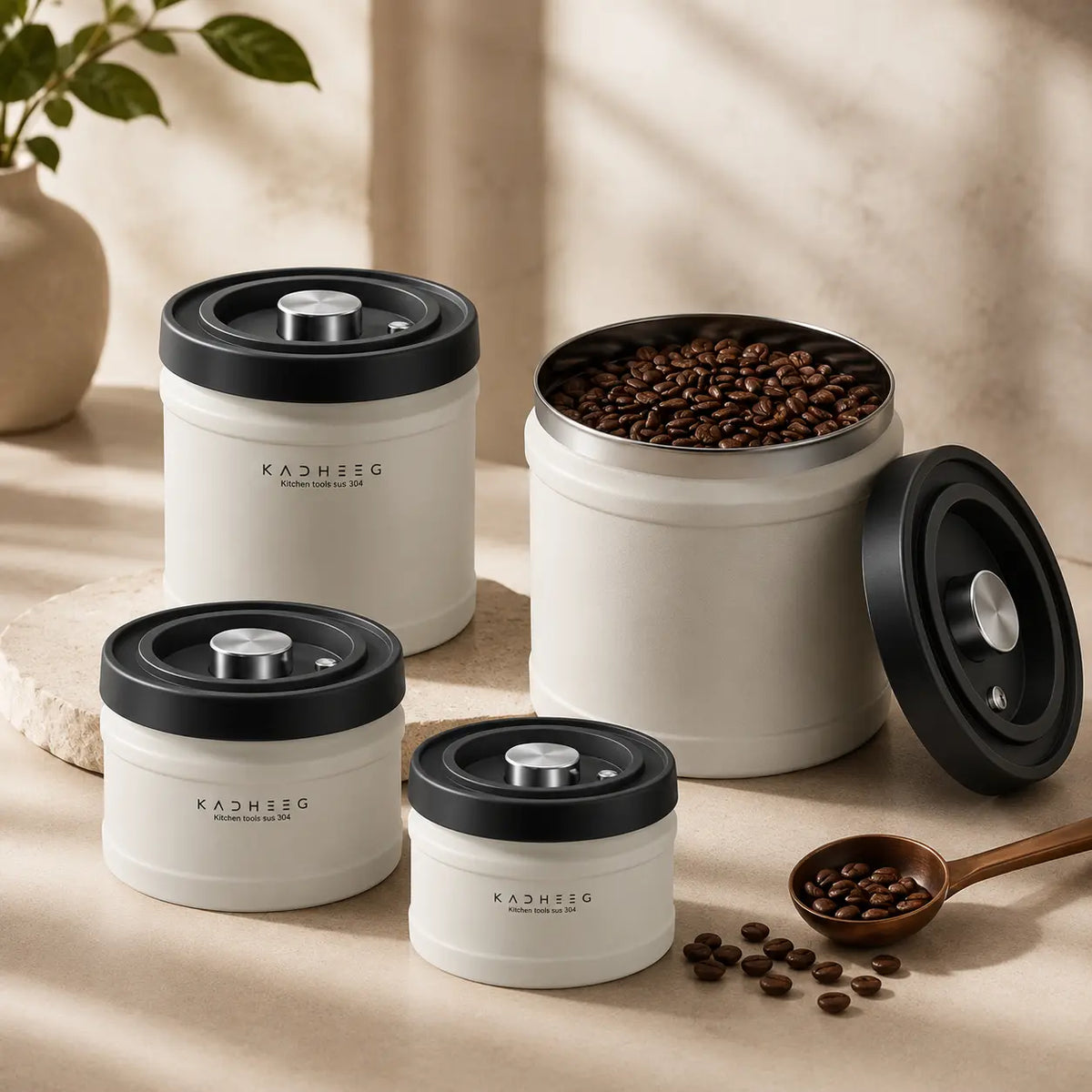Pote Hermético a Vácuo para Café — Aço Inox 304 | 750ml, 1100ml e 1600ml