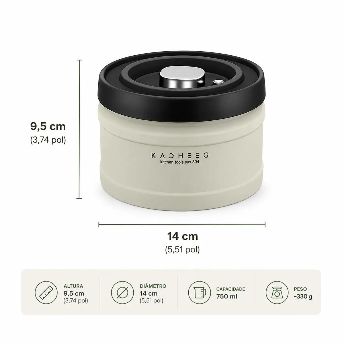 Pote Hermético a Vácuo para Café — Aço Inox 304 | 750ml, 1100ml e 1600ml