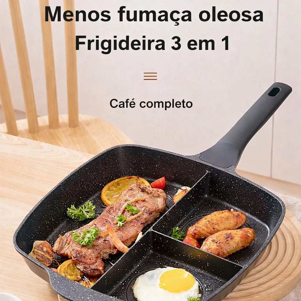 Panela de omelete multifuncional três em um antiaderente de pedra