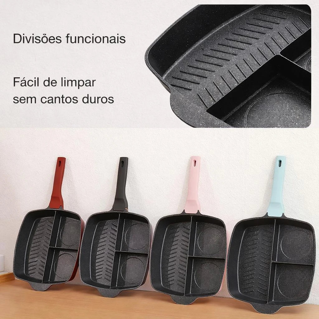 Panela de omelete multifuncional três em um antiaderente de pedra