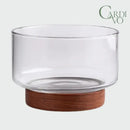 Tigela de Vidro Moderna Salada com Base de Madeira