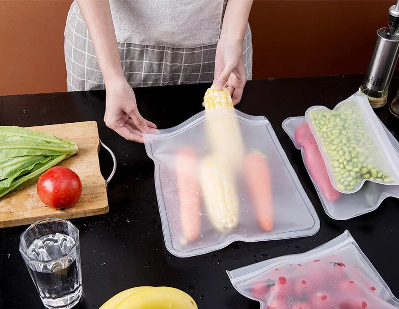 5/10pcs Silicone Food Grade Storage Containers Leakproof Containers Reusable Ziplock Freezer Fresh Bag Food Storage Sealed Bag