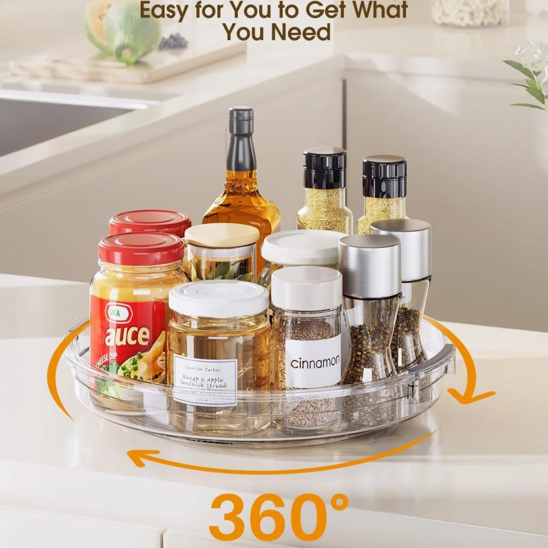 Organizador Giratório Lazy Susan 360° — Plástico Transparente | Geladeira e Armário