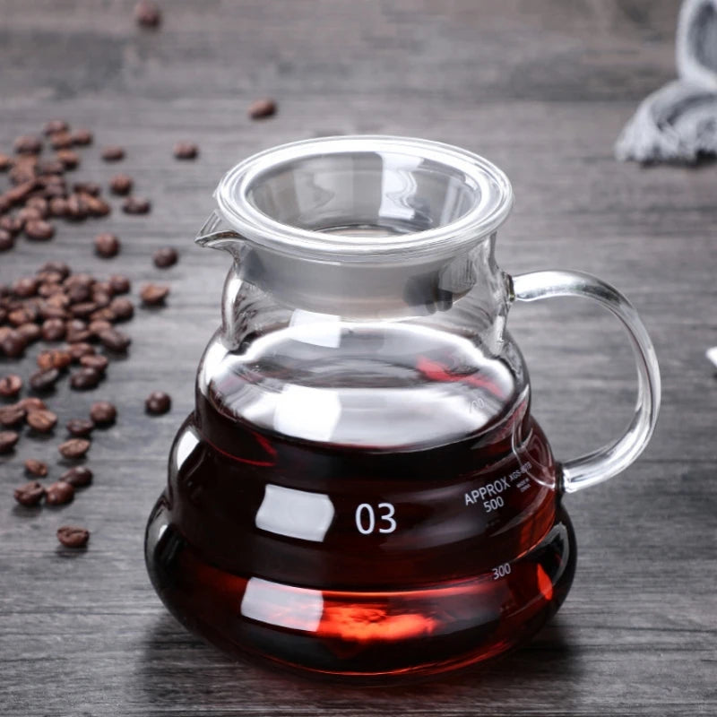 Cafeteira de Vidro Transparente — Servidor Pour Over Resistente ao Calor 360ml, 600ml e 800ml