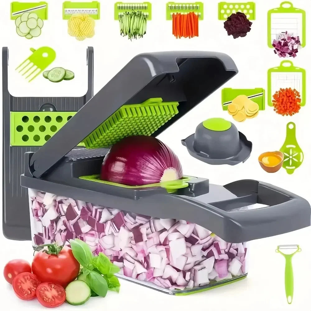 Chopper Vegetal Multifuncional com Alça, Grelha De Alimentos, Fatiador Vegetal, Dicer Corte, Itens de Cozinha, 14 em 1, 16 em 1