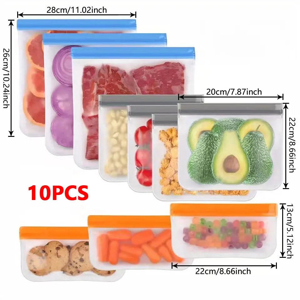 5/10pcs Silicone Food Grade Storage Containers Leakproof Containers Reusable Ziplock Freezer Fresh Bag Food Storage Sealed Bag