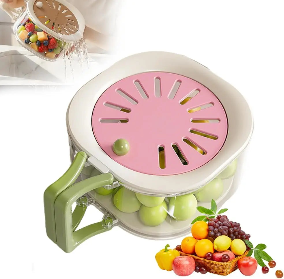 LMETJMA 2 in 1 Fruit Washing Bowl with Strainer Multifunctional Vegetable Colander Storage Container Drain Basket Fruit Strainer