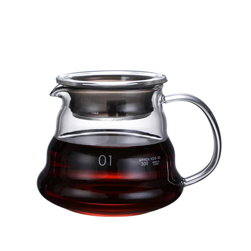 Cafeteira de Vidro Transparente — Servidor Pour Over Resistente ao Calor 360ml, 600ml e 800ml