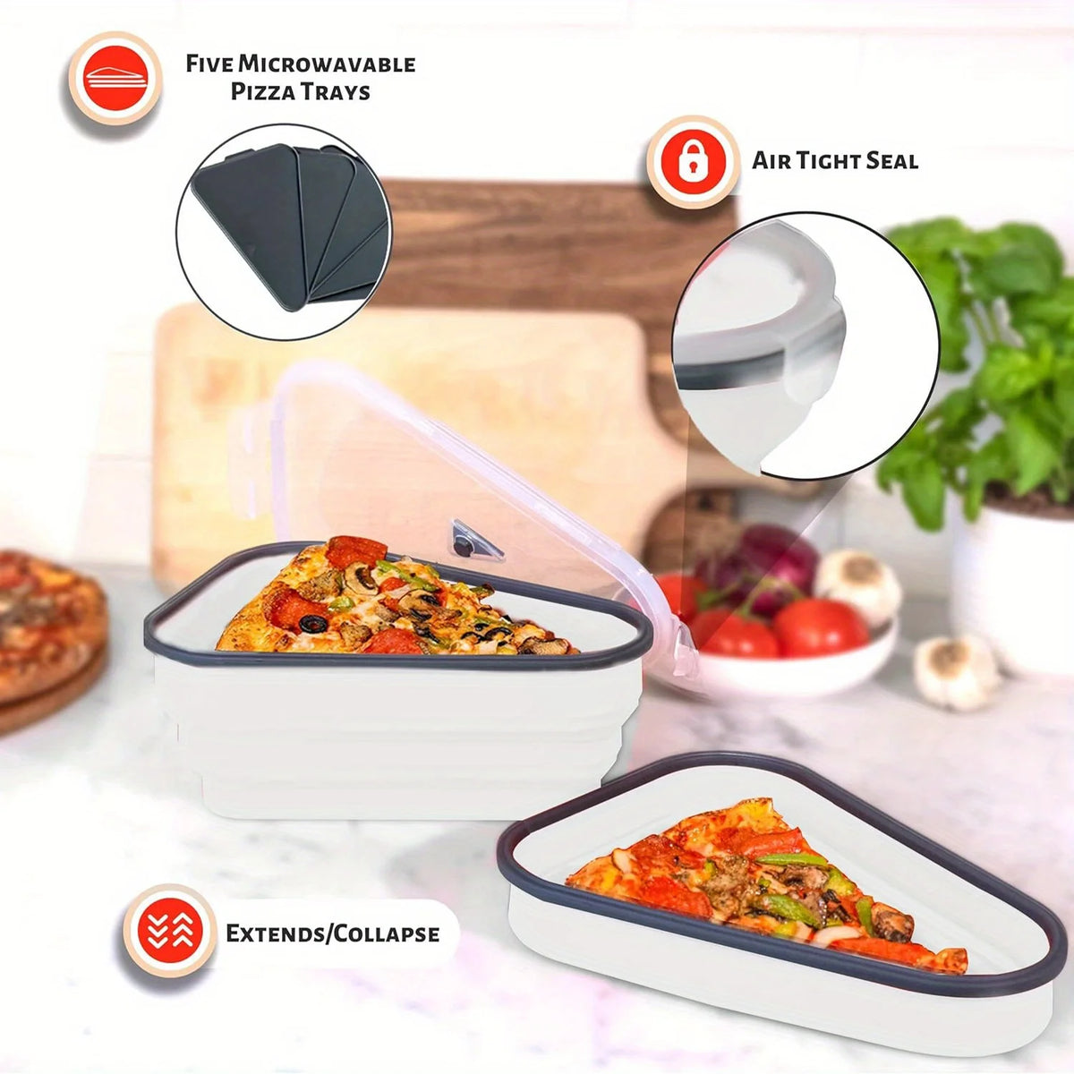 1pc Kitchen Organizers Pizza Slice Food Container With Lids Silicone Reusable Lunch Box Foldable Pizza Slice Storage Holder Save
