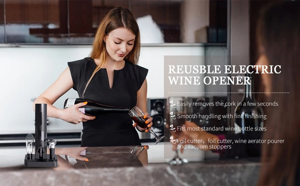 Electric Wine Opener Rechargeable Automatic Corkscrew Wine Openers for Beer Bottle Opener Foil Cutter Kitchen Bar Can Opener