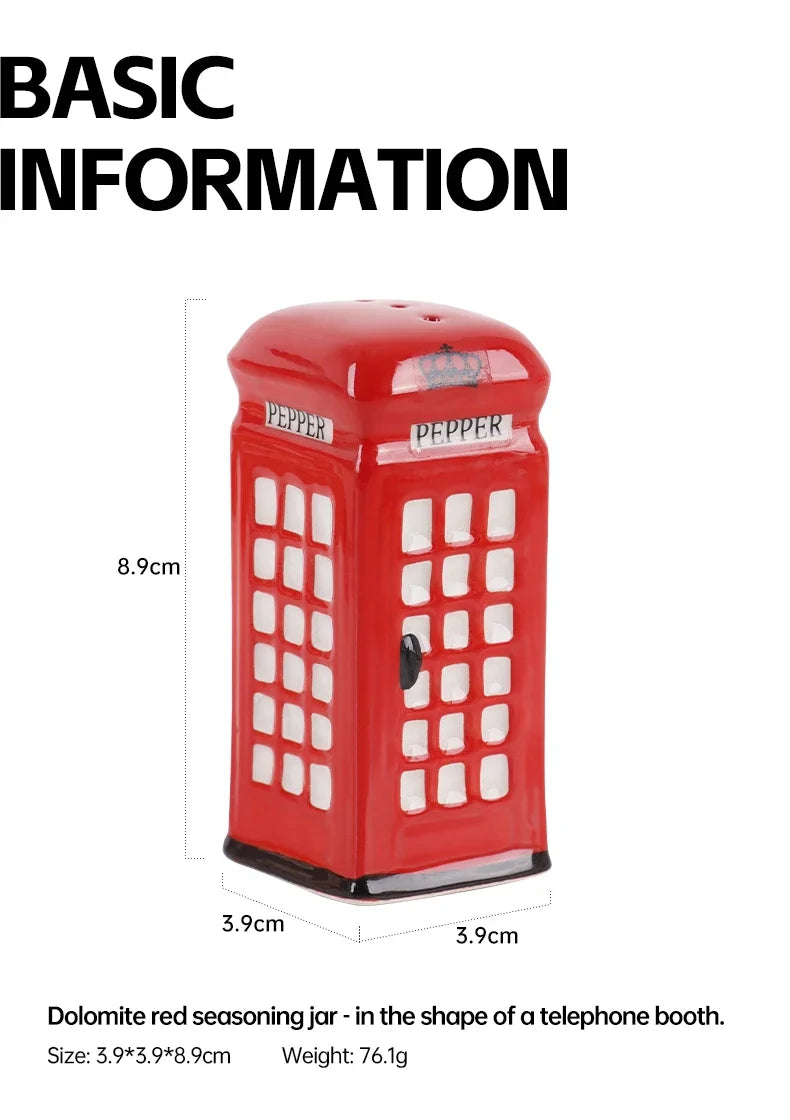 2-Piece Unique Ceramic Spice Jar Set Telephone Booth & Postbox Shapes Practical Pepper Sea Salt Jars For Kitchen Countertop