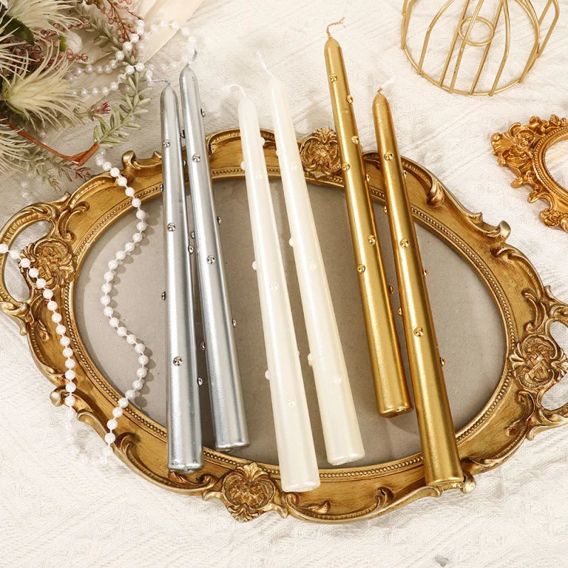 Smoke-Free Long Candles for Home Use, Coloured Pearl Texture, Wedding Candlelight Dinner Candlesticks, Holiday Decoration