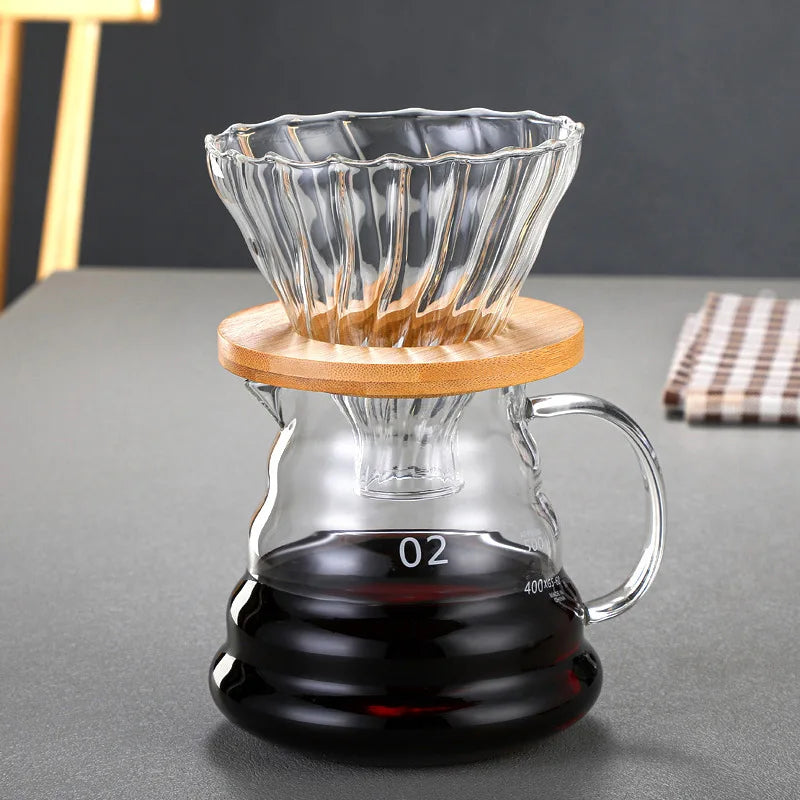 Cafeteira de Vidro Transparente — Servidor Pour Over Resistente ao Calor 360ml, 600ml e 800ml