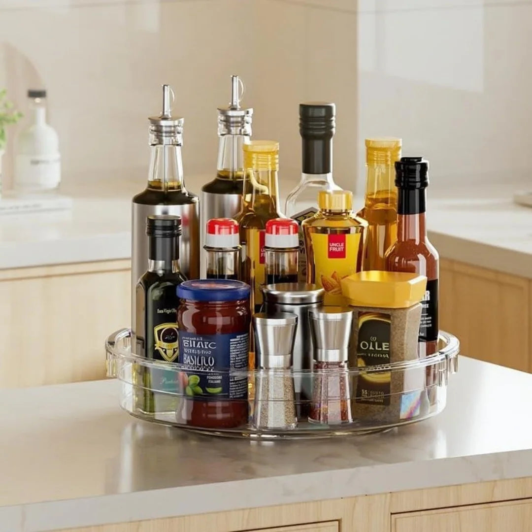 Organizador Giratório Lazy Susan 360° — Plástico Transparente | Geladeira e Armário