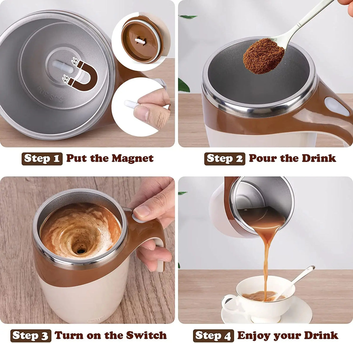 Caneca Elétrica Misturadora Magnética — 380ml | USB | Aço Inox Premium