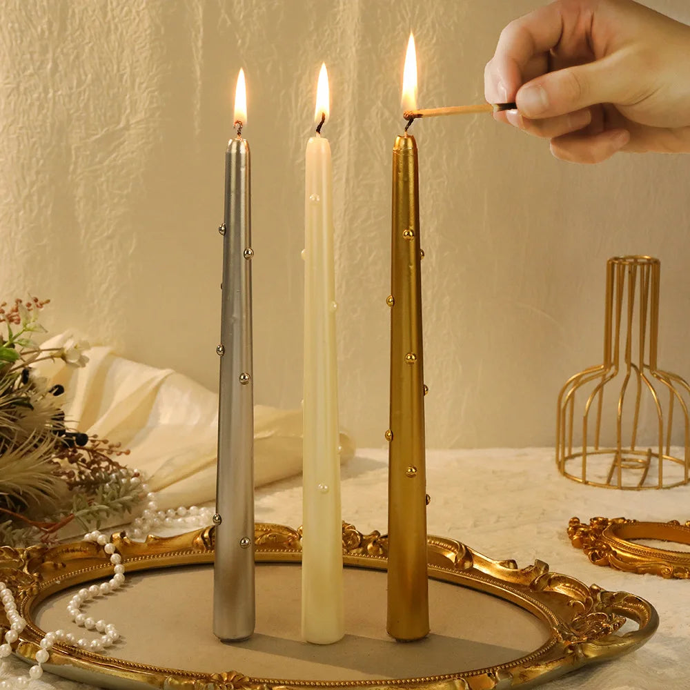 Smoke-Free Long Candles for Home Use, Coloured Pearl Texture, Wedding Candlelight Dinner Candlesticks, Holiday Decoration