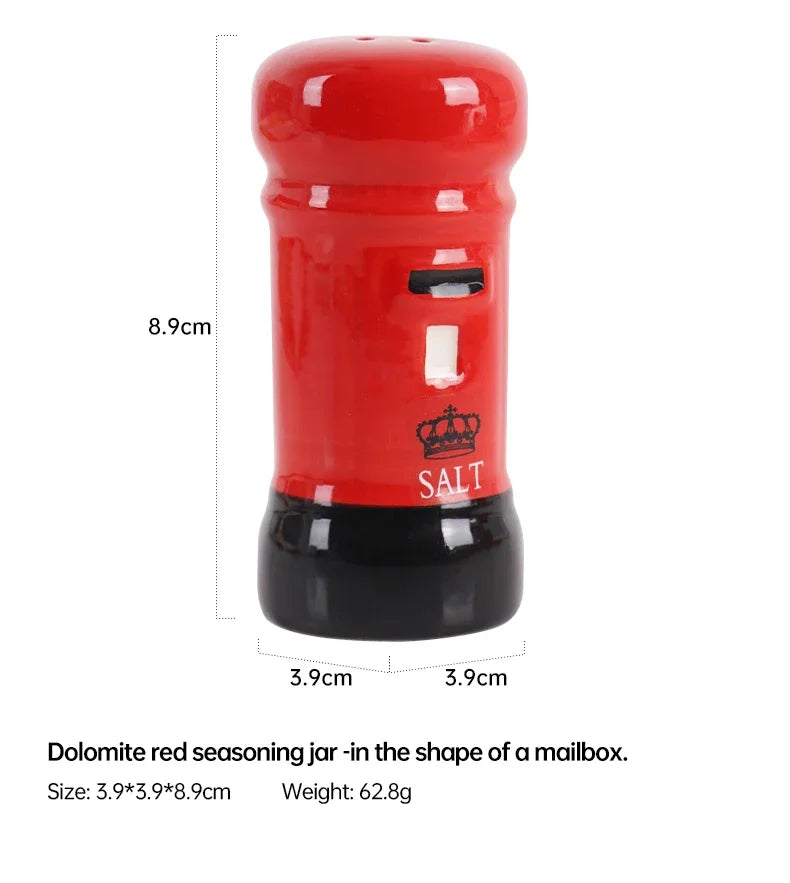 2-Piece Unique Ceramic Spice Jar Set Telephone Booth & Postbox Shapes Practical Pepper Sea Salt Jars For Kitchen Countertop