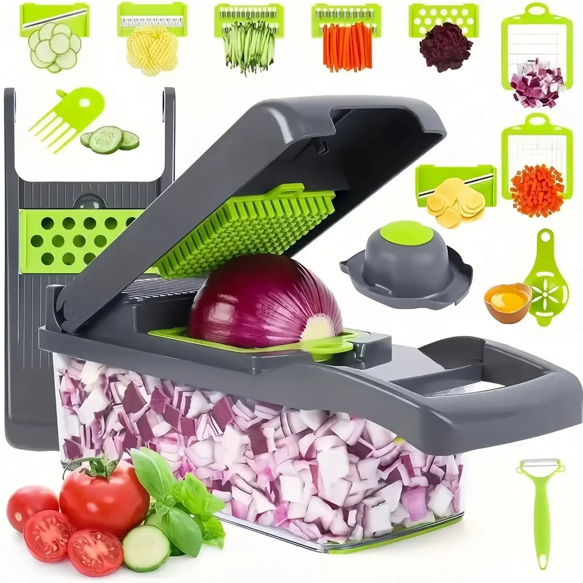 Chopper Vegetal Multifuncional com Alça, Grelha De Alimentos, Fatiador Vegetal, Dicer Corte, Itens de Cozinha, 14 em 1, 16 em 1