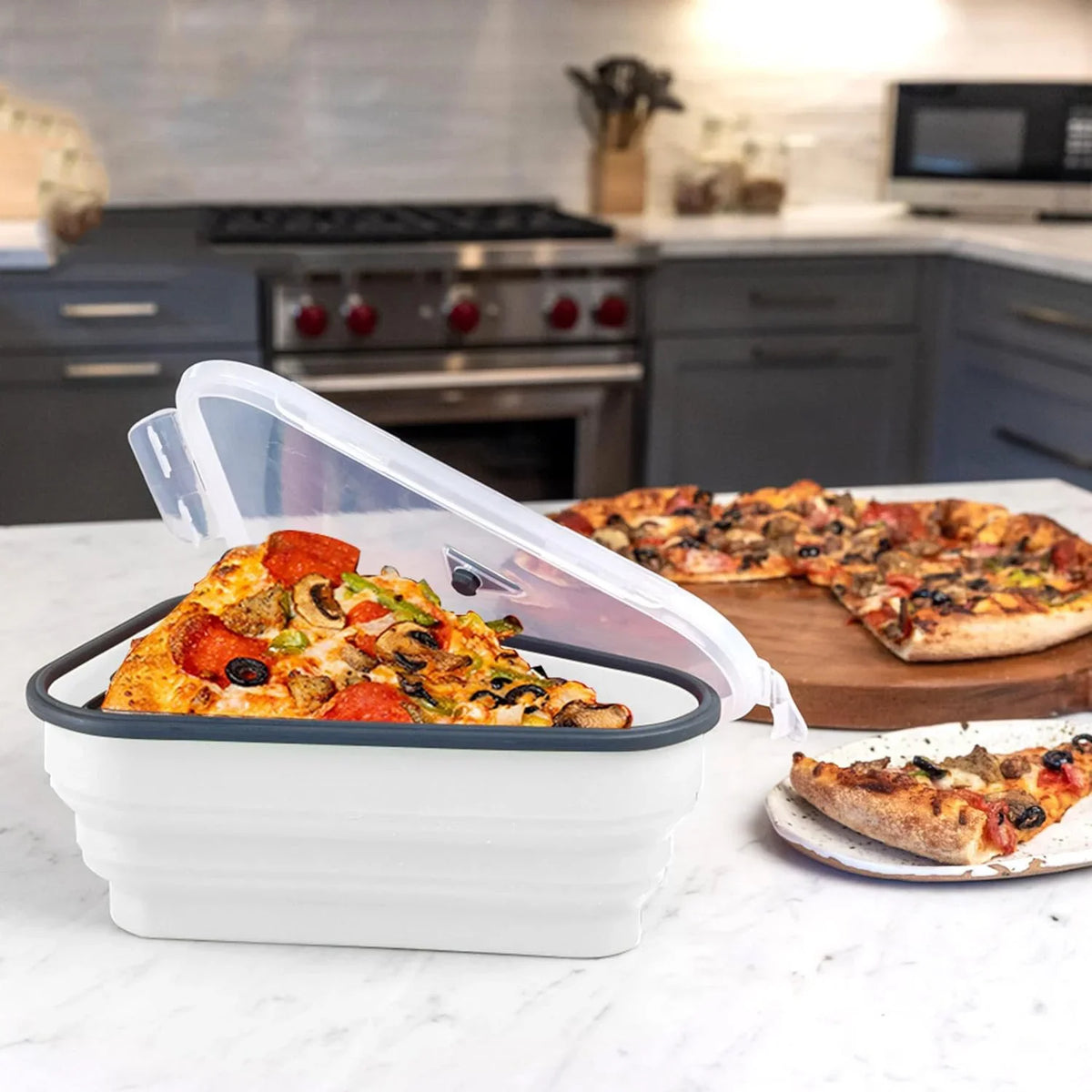 1pc Kitchen Organizers Pizza Slice Food Container With Lids Silicone Reusable Lunch Box Foldable Pizza Slice Storage Holder Save