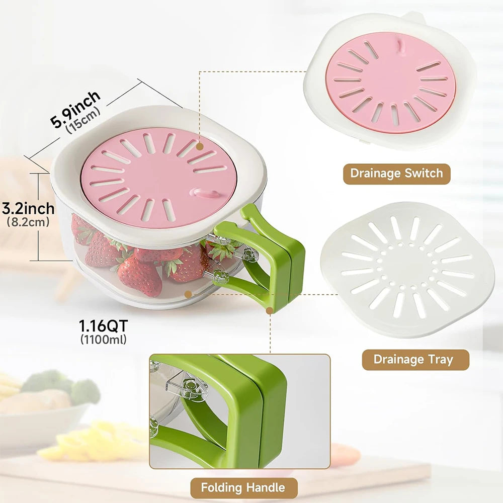 LMETJMA 2 in 1 Fruit Washing Bowl with Strainer Multifunctional Vegetable Colander Storage Container Drain Basket Fruit Strainer
